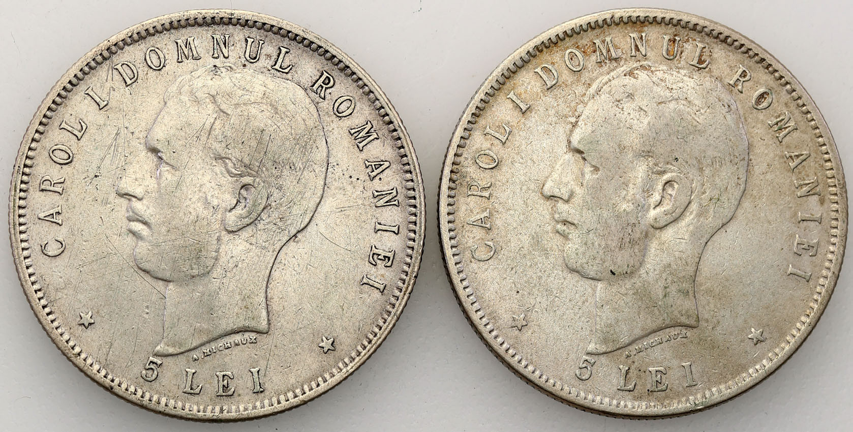 Rumunia. 5 Lei 1906 + 1906  – zestaw 2 szt.